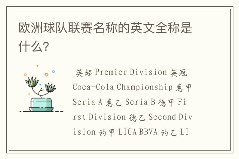 欧洲球队联赛名称的英文全称是什么?