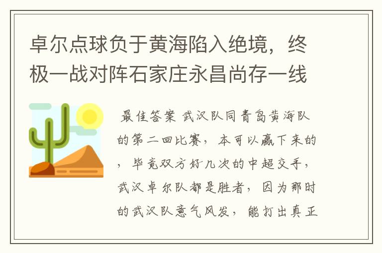 卓尔点球负于黄海陷入绝境，终极一战对阵石家庄永昌尚存一线生机