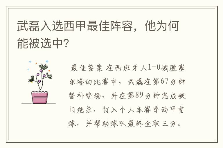 武磊入选西甲最佳阵容,他为何能被选中?