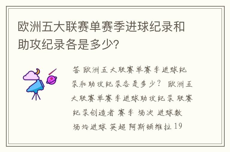 欧洲五大联赛单赛季进球纪录和助攻纪录各是多少?