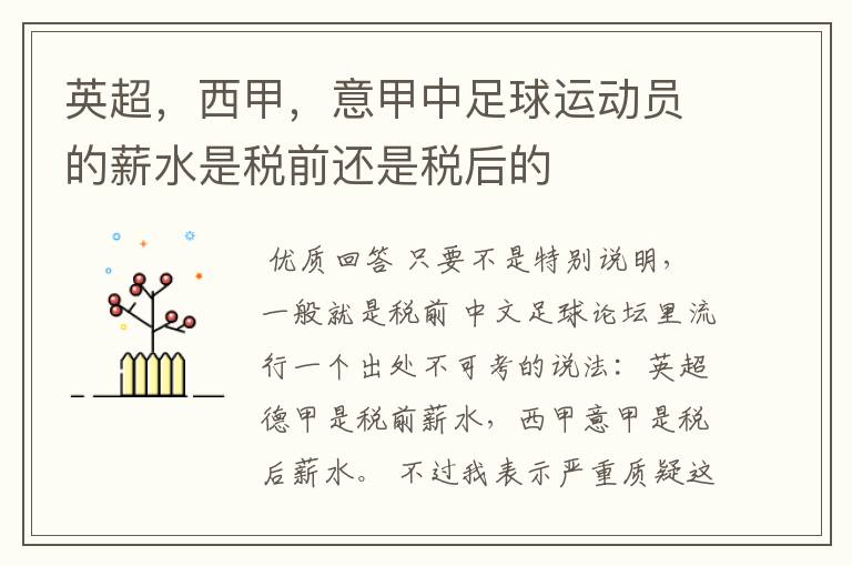 英超,西甲,意甲中足球运动员的薪水是税前还是税后的