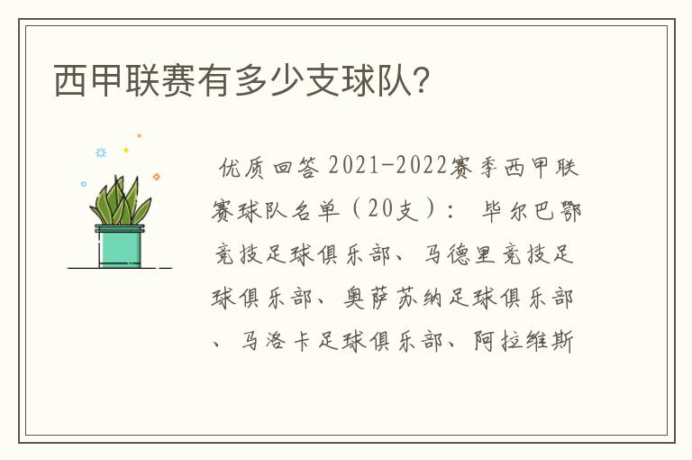 西甲联赛有多少支球队?