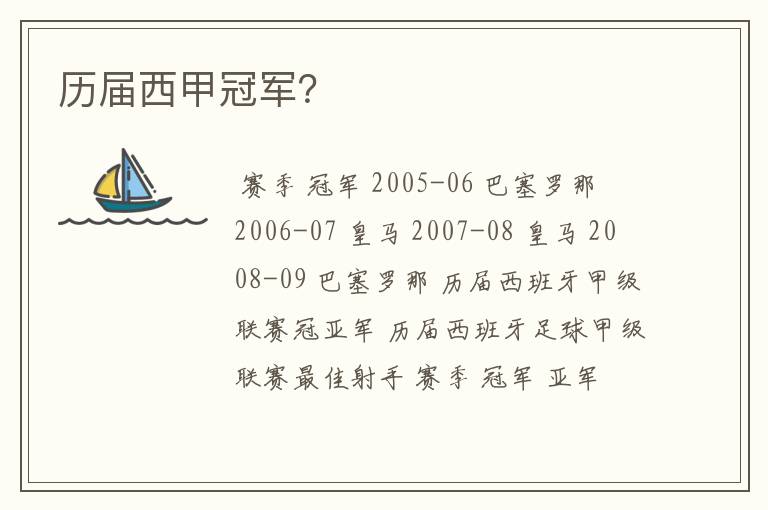 历届西甲冠军?