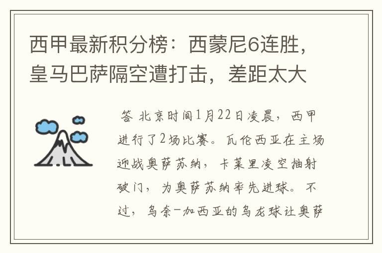 西甲最新积分榜:西蒙尼6连胜,皇马巴萨隔空遭打击,差距太大