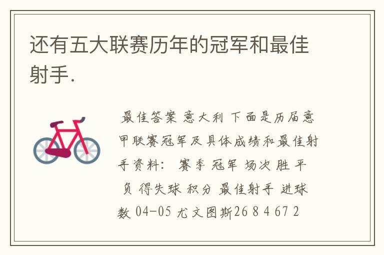 还有五大联赛历年的冠军和最佳射手.