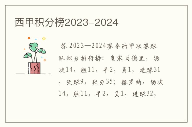 西甲积分榜2023-2024