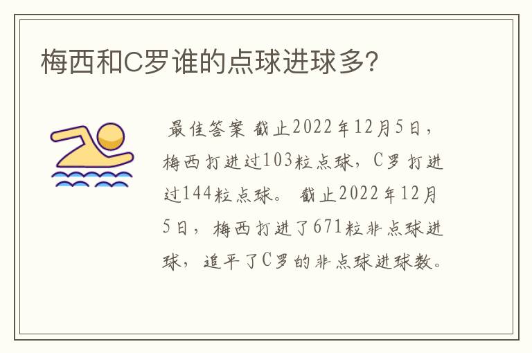 梅西和C罗谁的点球进球多?