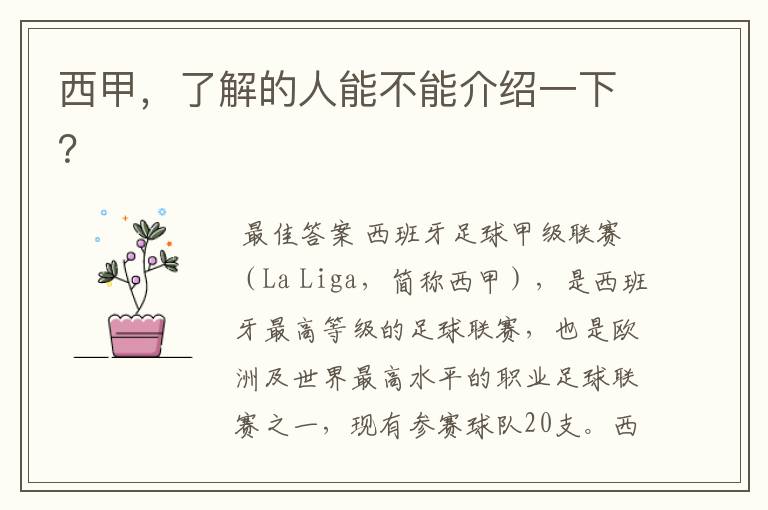 西甲,了解的人能不能介绍一下?