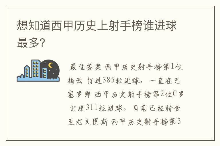 想知道西甲历史上射手榜谁进球最多?