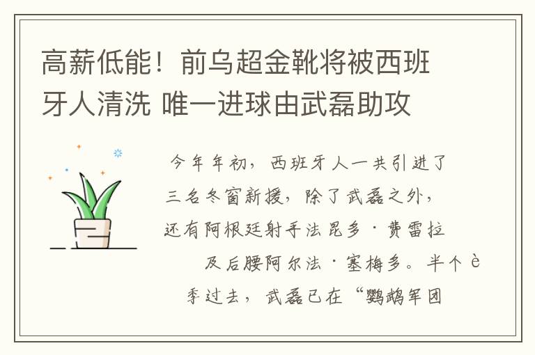 高薪低能!前乌超金靴将被西班牙人清洗 唯一进球由武磊助攻