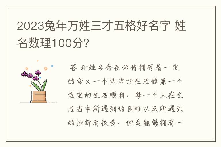 2023兔年万姓三才五格好名字 姓名数理100分?
