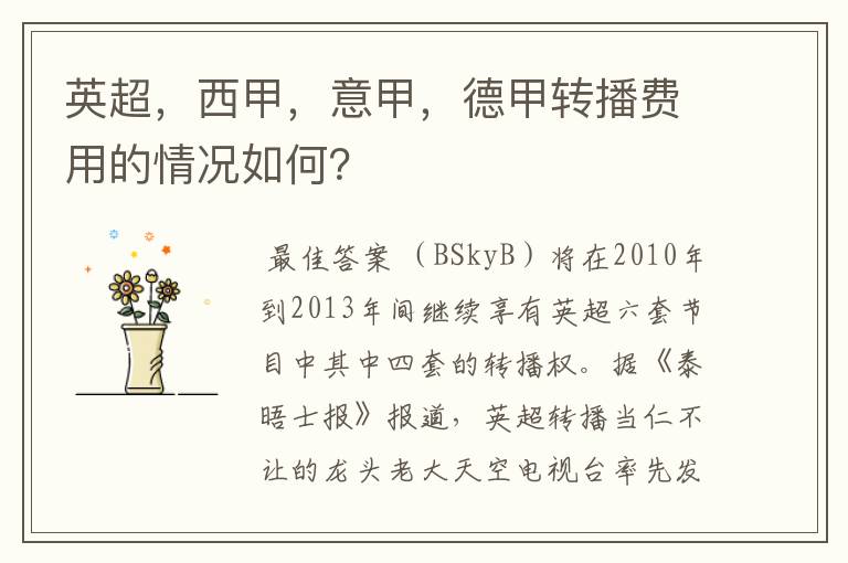 英超,西甲,意甲,德甲转播费用的情况如何?