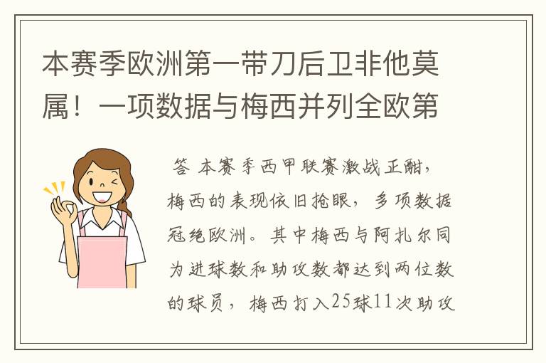 本赛季欧洲第一带刀后卫非他莫属!一项数据与梅西并列全欧第一!