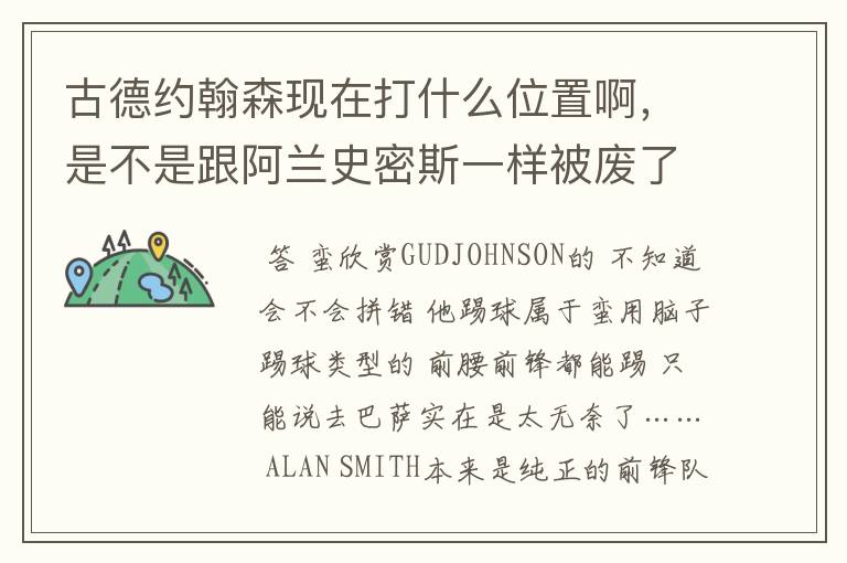古德约翰森现在打什么位置啊,是不是跟阿兰史密斯一样被废了?