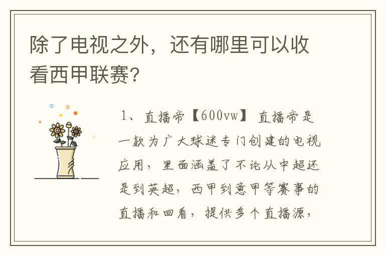 除了电视之外,还有哪里可以收看西甲联赛?