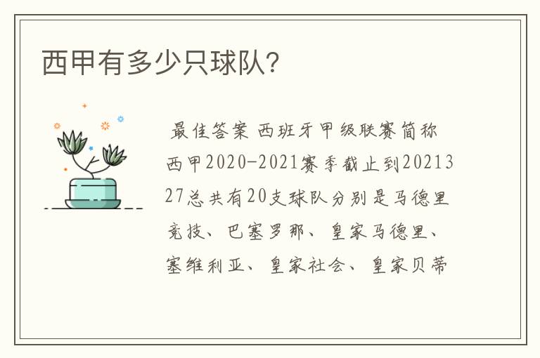 西甲有多少只球队?