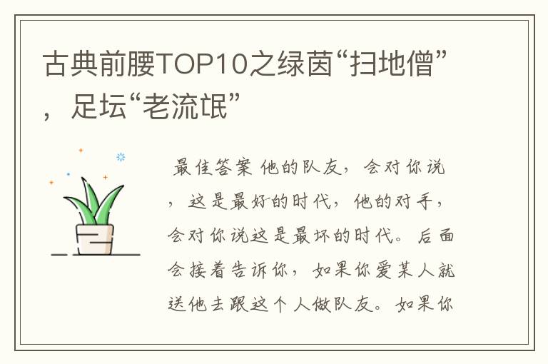 古典前腰TOP10之绿茵“扫地僧”,足坛“老流氓”