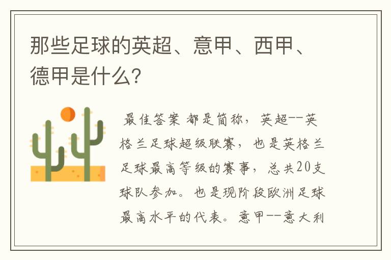 那些足球的英超、意甲、西甲、德甲是什么?