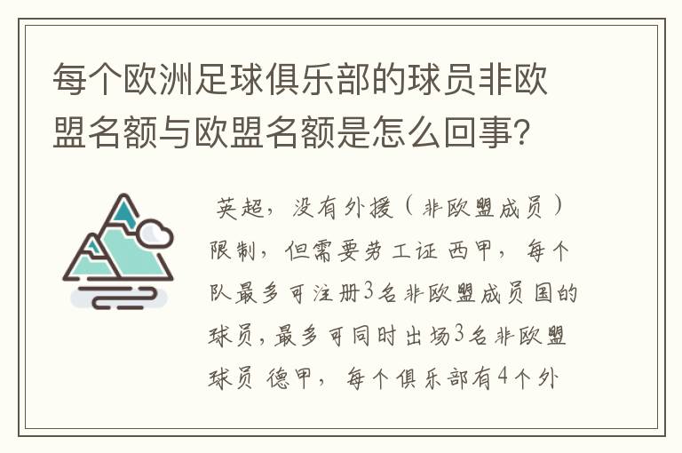 每个欧洲足球俱乐部的球员非欧盟名额与欧盟名额是怎么回事?