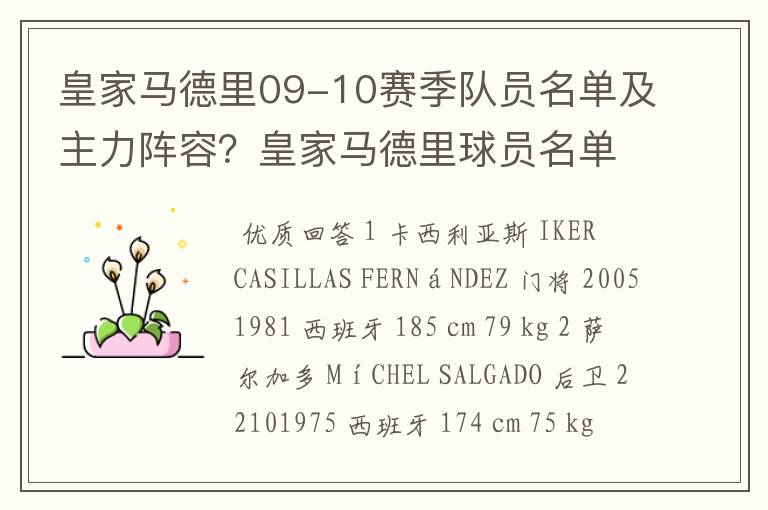 皇家马德里09-10赛季队员名单及主力阵容?皇家马德里球员名单