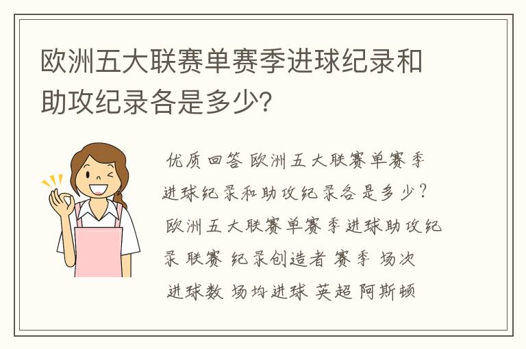 欧洲五大联赛单赛季进球纪录和助攻纪录各是多少?
