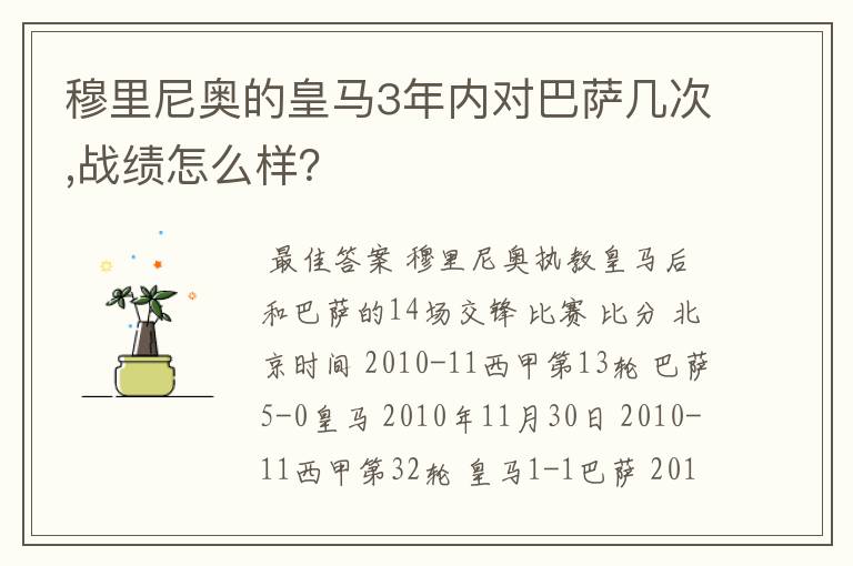 穆里尼奥的皇马3年内对巴萨几次,战绩怎么样?