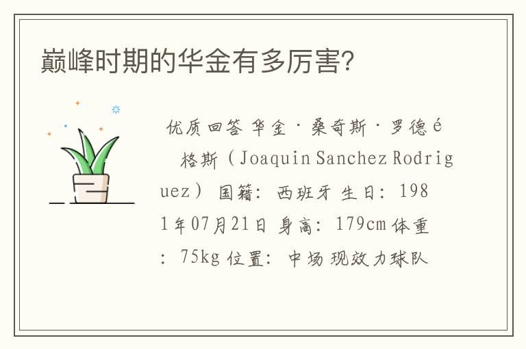 巅峰时期的华金有多厉害？