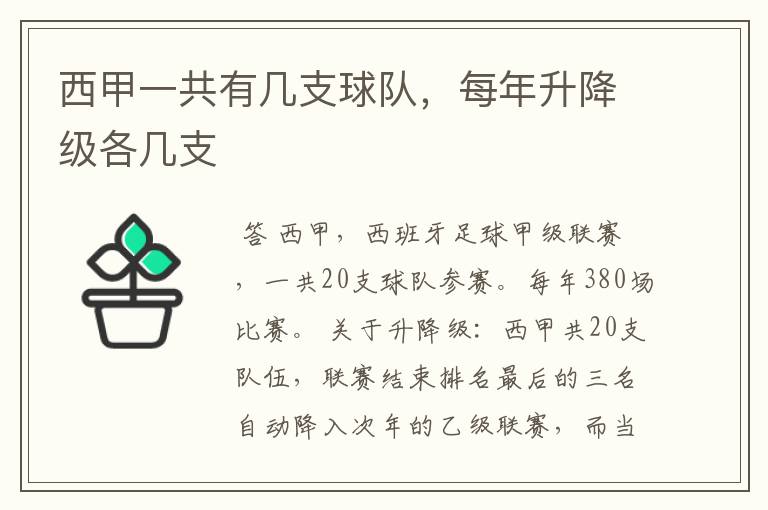 西甲一共有几支球队,每年升降级各几支