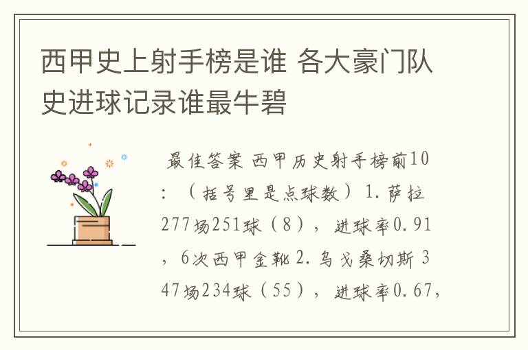 西甲史上射手榜是谁 各大豪门队史进球记录谁最牛碧