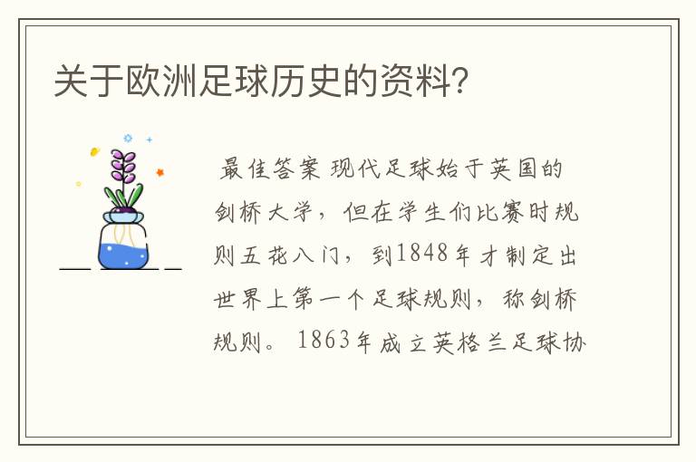 关于欧洲足球历史的资料?