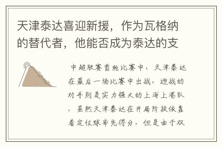 天津泰达喜迎新援,作为瓦格纳的替代者,他能否成为泰达的支点?