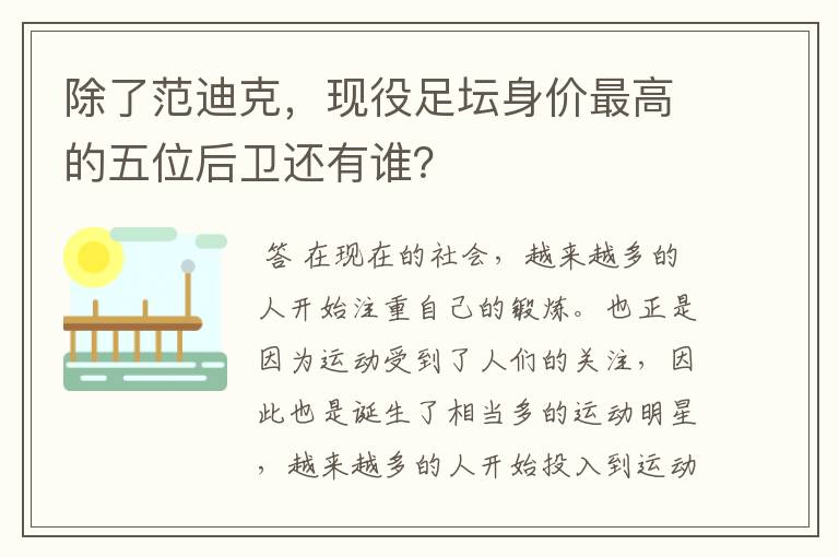 除了范迪克,现役足坛身价最高的五位后卫还有谁?