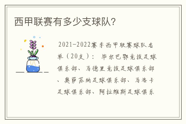 西甲联赛有多少支球队?