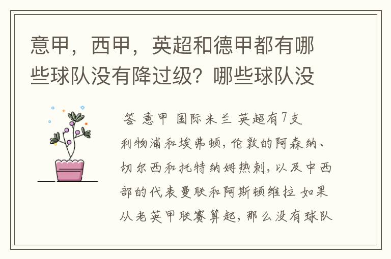 意甲,西甲,英超和德甲都有哪些球队没有降过级?哪些球队没降过级?