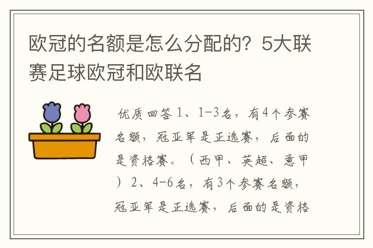 欧冠的名额是怎么分配的?5大联赛足球欧冠和欧联名