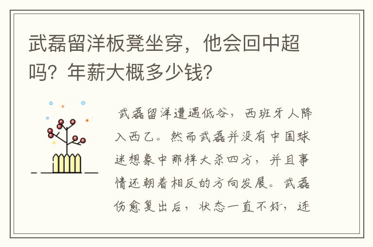 武磊留洋板凳坐穿,他会回中超吗?年薪大概多少钱?