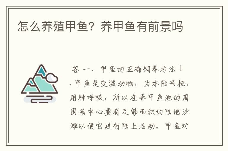 怎么养殖甲鱼?养甲鱼有前景吗