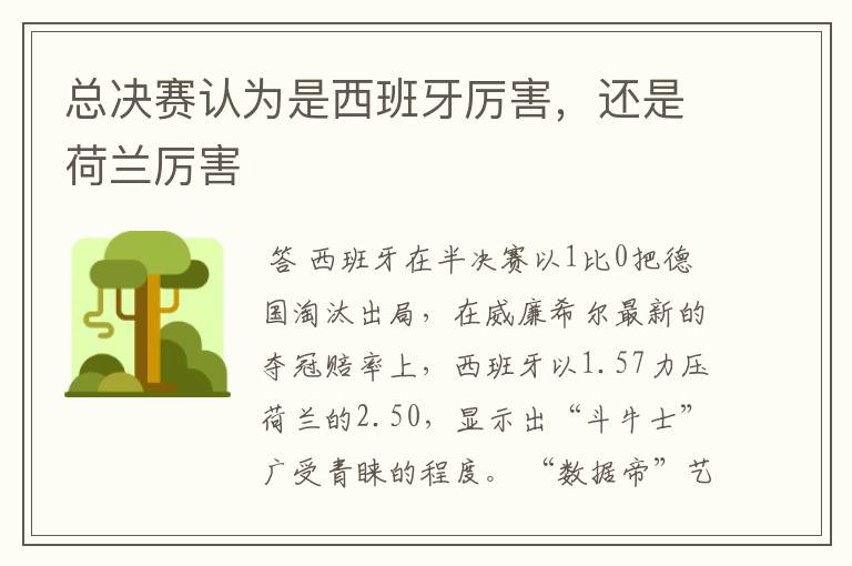 总决赛认为是西班牙厉害,还是荷兰厉害