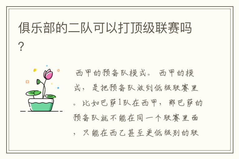 俱乐部的二队可以打顶级联赛吗?