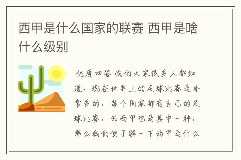 西甲是什么国家的联赛 西甲是啥什么级别