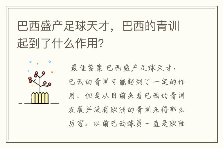 巴西盛产足球天才,巴西的青训起到了什么作用?