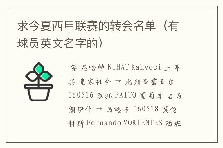 求今夏西甲联赛的转会名单(有球员英文名字的)