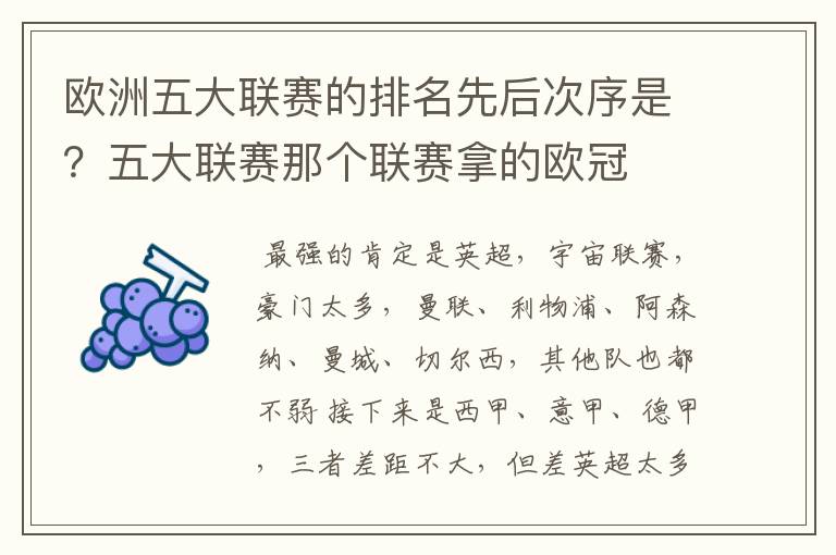 欧洲五大联赛的排名先后次序是?五大联赛那个联赛拿的欧冠