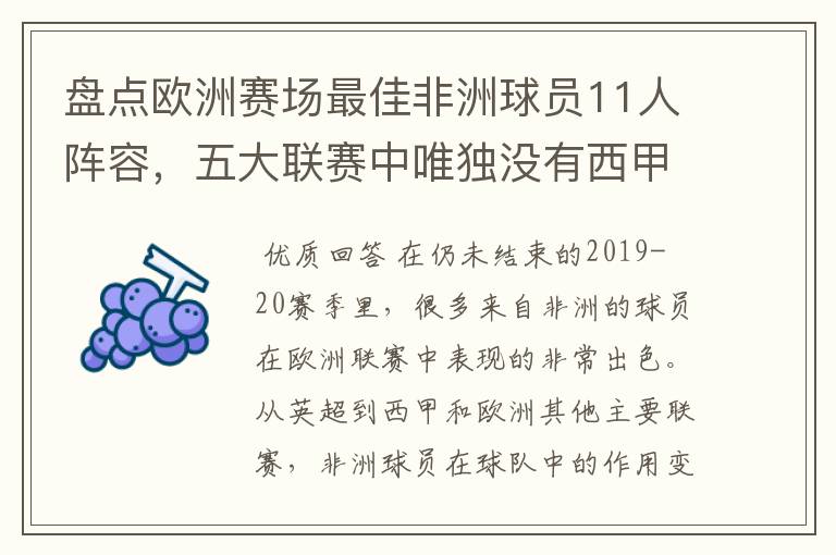 盘点欧洲赛场最佳非洲球员11人阵容，五大联赛中唯独没有西甲