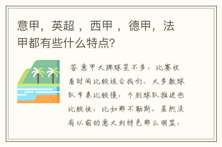 意甲,英超 ,西甲 ,德甲,法甲都有些什么特点?