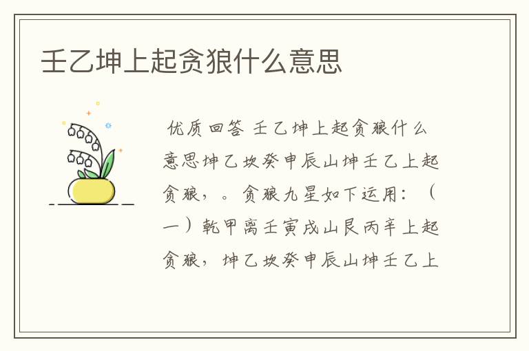 壬乙坤上起贪狼什么意思