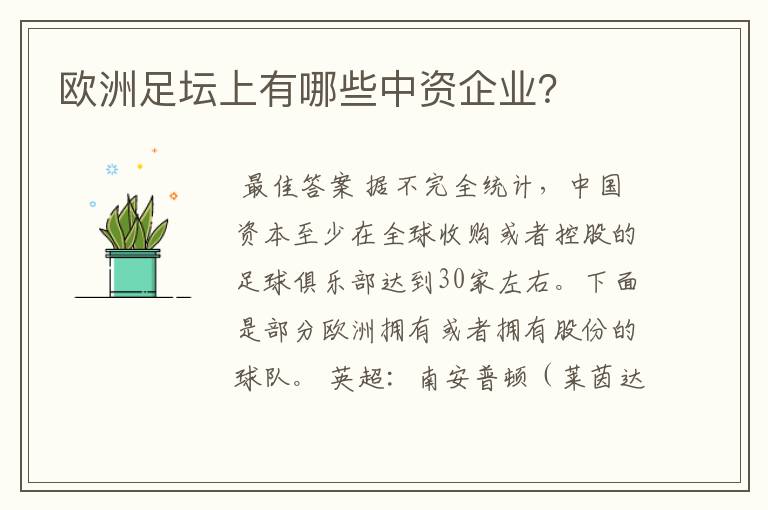 欧洲足坛上有哪些中资企业?