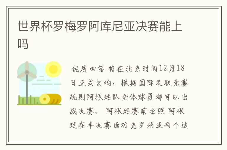 世界杯罗梅罗阿库尼亚决赛能上吗
