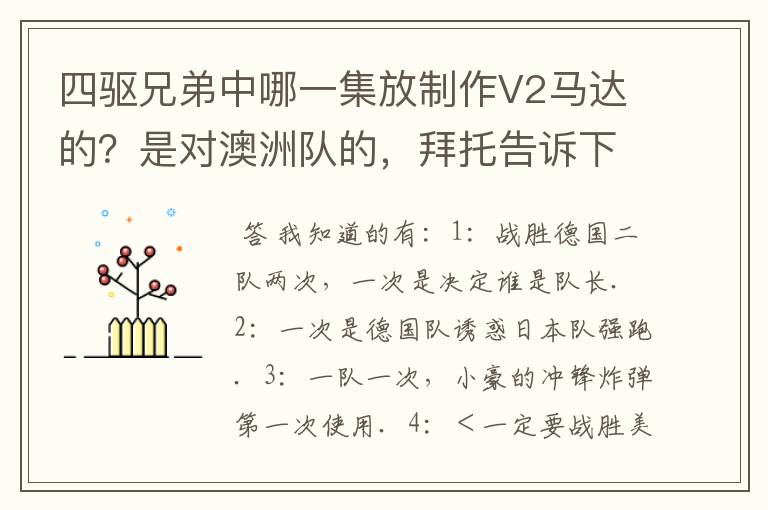 四驱兄弟中哪一集放制作V2马达的？是对澳洲队的，拜托告诉下。
