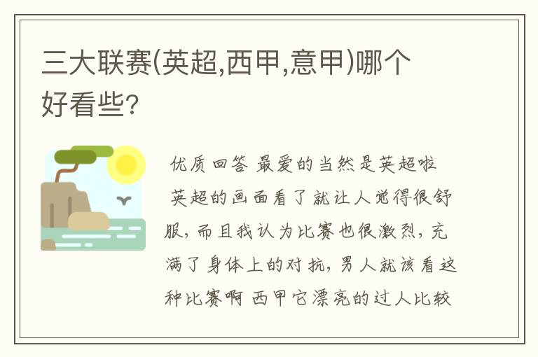 三大联赛(英超,西甲,意甲)哪个好看些?